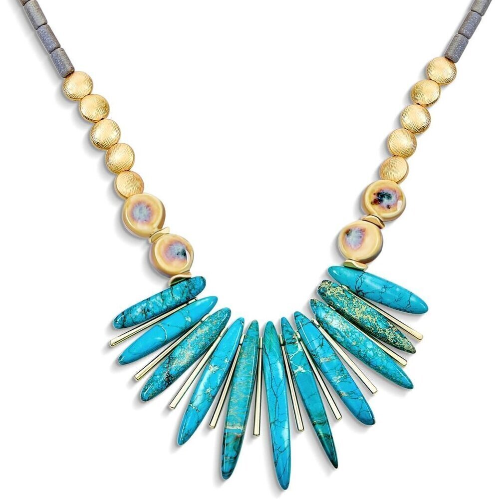 🆕 Women Blue Western Collar Choker Necklace Faceted Beads Stone Bib Fan Jewelry